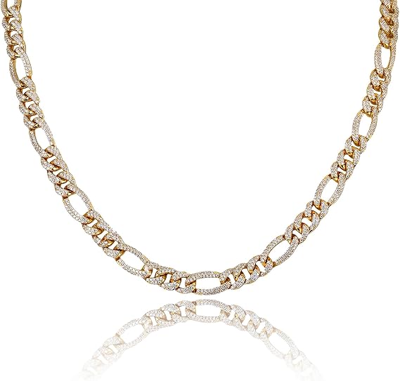 ICEDIAMOND 10MMフルセットアイスフリーズジルコン喜平ネックレス、イタリア Figaro Chain チェーンネックレス、メンズファッションヒップホップネックレス、ライトラグジュアリーシャイニーラッパーネックレス