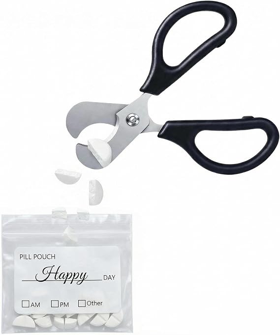 Scissor-Shaped Pill Cutter, Professional Pill Cutting Scissors for Small or Large Pills, Stainless Steel Tablet Cutter Divider, Pill Splitters that Work with Pill Pouch