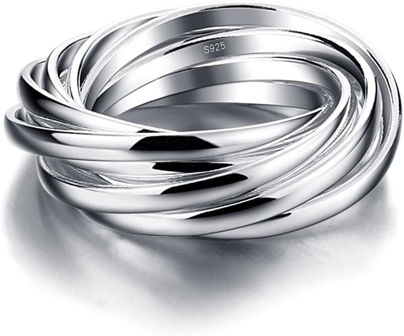 Dankadi Minimalist 925 Sterling Silver Interlocking Silver Rings-Women Stacking Cross Rings in Silver/Gold-Three/Five/Nine Row Ring Size 5#-13#-Promise Ring Jewelry for Love Gift