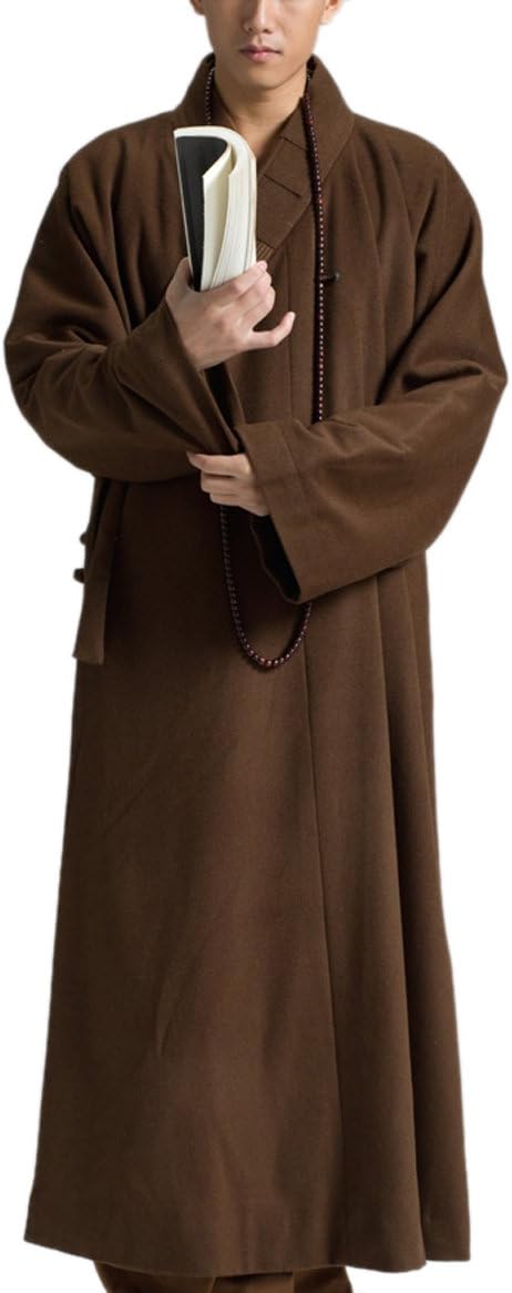 ZanYing Meditation Monk Outfit Zen Buddhist Men Wool Robe Winter Brown