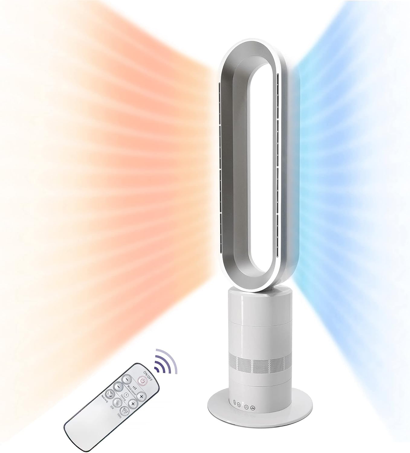 Honeycare 36 inch Combo Heater Bladeless Fan, Cool Breeze and Warm Air for All Year Round Use during Summer and Winter, Floor Standing Room Heater Tower Fan for Bedroom, Home, Garage and Office, Rotating 10 Speeds and Time with Remote Control for Indoor E