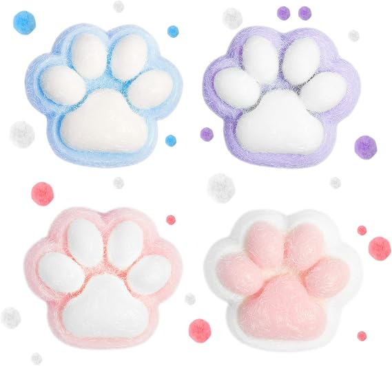 4 Pcs Taba Squishy, Cat Paw Squishy for Stress Relief, Fun Fidget Toys, Cute Super Soft Squeeze Toys, Taba Squishies Paw for Kids Adults Effective Anxiety Relief Decompression and Relaxation