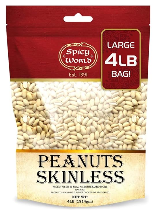 Spicy World Skinless Peanuts, Blanched Raw Peanuts (Uncooked, Unsalted) 4 Pound (64oz) ~ All Natural USA Grown