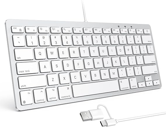 OMOTON Wired Keyboard for Mac, Compact 78-Key, USB-C/A Plug & Play, White