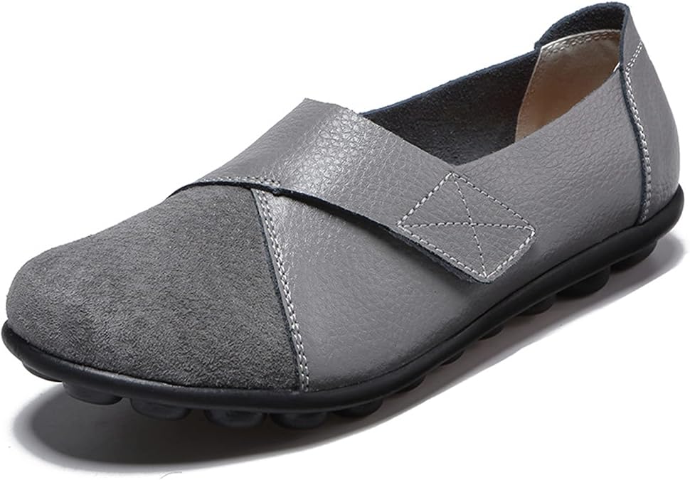 Women Premium Ultra Soft Orthopedic Flats Loafers Leather Slip on Soft Bottom Non-Slip Adjustable Easy On Comfy Large Size Moccasins Walking Dotmalls Shoes (Grey,10,Women,10)