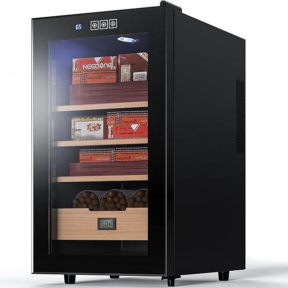 NEEDONE 48L Cooler Humidor, Electronic Humidor Cabinet for 300 Counts Capacity with Spanish Cedar Wood Shelves & Drawer with Hygrometer, Gift for Men, 1.7 Cu Ft