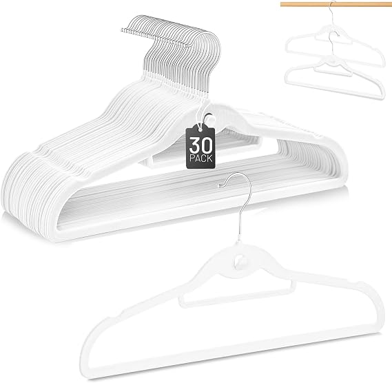 Velvet Stackable Hangers Grey & White Each 30 Pack