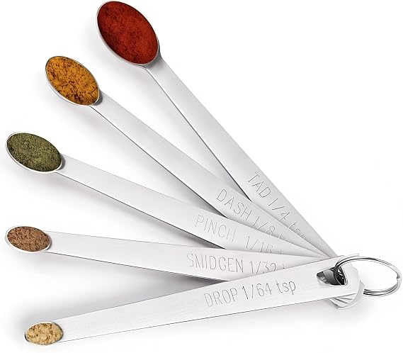 Measuring Spoons Set, Stainless Steel, 5 Piece | Mini Metal Teaspoons, For Cooking and Baking, 1/4, 1/8, 1/16, 1/32, 1/64 tsp