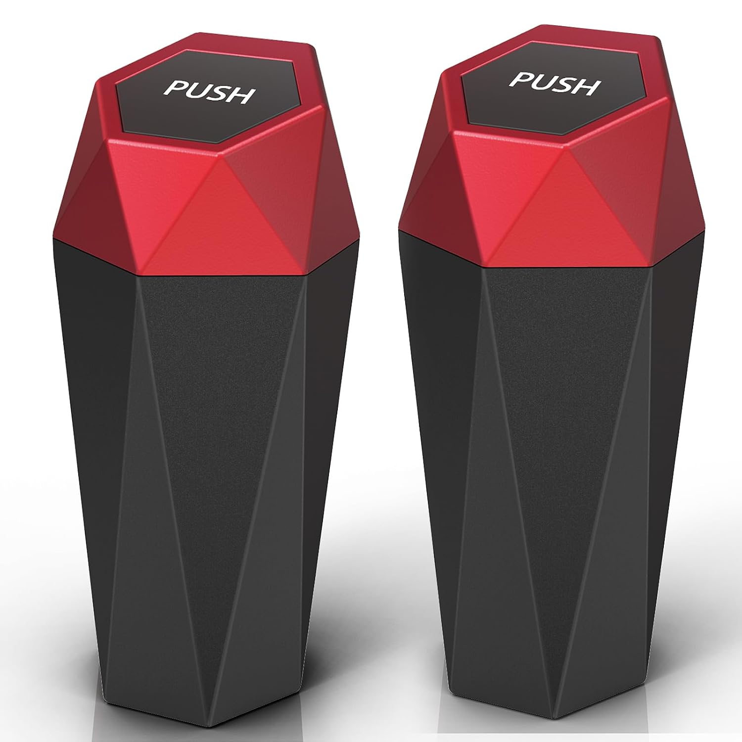 Car Trash Can with Lid 2 Packs, Mini Portable Trash Bin for Cars, Small Automatic Garbage Bin, Leakproof Cup Holder Trash Bin for Auto,Home,Office, Desktop Car Accessories for Interior Red