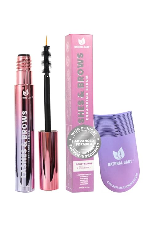Natural Sant Eyelash Growth Serum and Brow Enhancer - Rapid Peptide Formula for Fuller, Longer Lashes & Thicker Brows - Dual Tip Applicator -