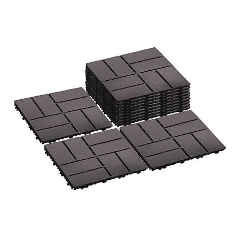 12 PCS Plastic Interlocking Patio Deck Tiles - 12" x 12" Indoor Outdoor Waterproof Flooring Tiles for Balcony, Backyard, Garden & Poolside, All Weather Use, Coffee