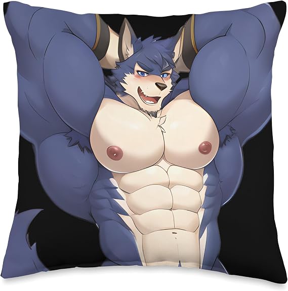 Furry Bara Muscle Stud Tiddies Fursona Gay Abs Yaoi Barazoku Throw Pillow
