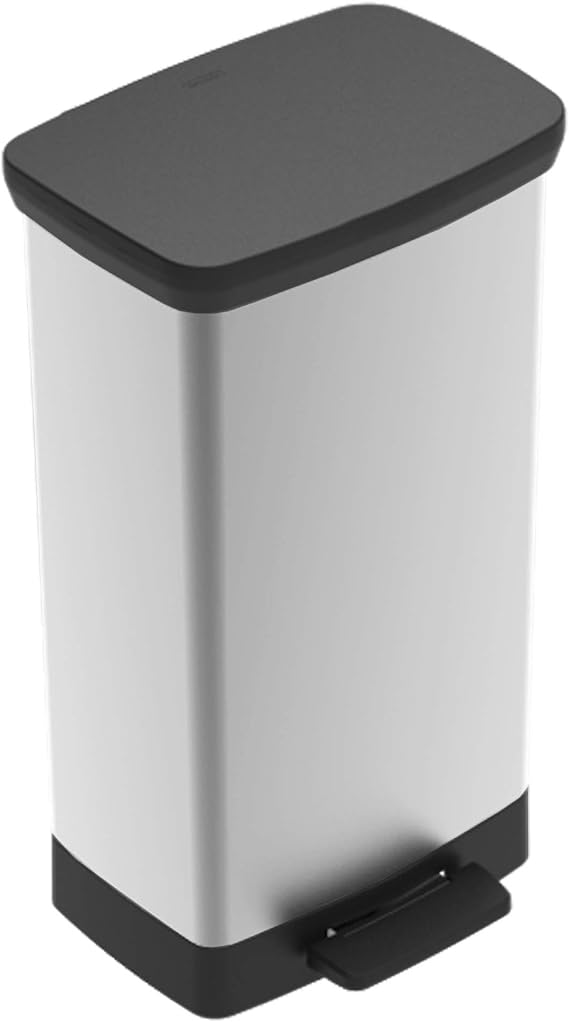 Curver Deco Bin 50 Liter Perfect for Household Use Indoor for Garbage Disposal, Black/Silver