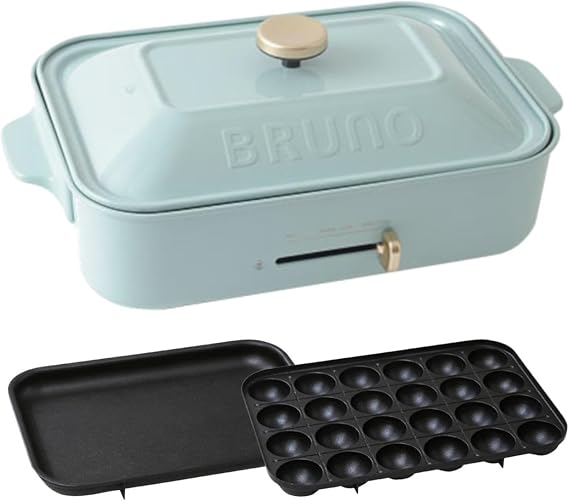 Bruno BOE021-BOE021-BGY Compact Hot Plate, Main Body, 2 Types Takoyaki, Flat, Blue Gray, Stylish, Cute, Includes Lid, 1,200 W, Temperature Adjustable, Easy to Clean, For 1 to 3 People, Small Size