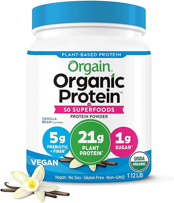 Orgain Organic Vegan 21g Protein + Superfoods Powder, Vanilla Bean, 1.12lb