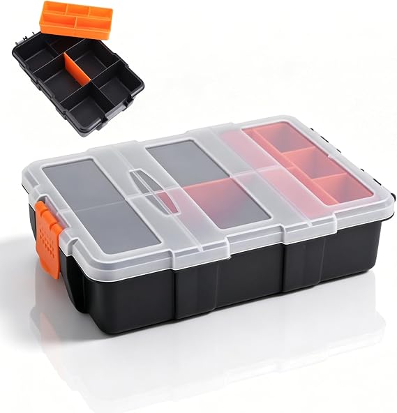 Small Tool Box, Two Layer Hardware Organizers Multi Compartmsent Storage Box Plastic Hardware Tools Case for Nuts, Bolts, Screws, Nails