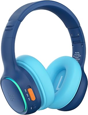 Tronsmart KH03 Kids Noise Cancelling Wireless Headphones, Safe Volume Control, Wireless Headphones with Light & Microphone, 70H Playtime, Built-in Audio Cable, for SchoolTravelAirplaneBlue