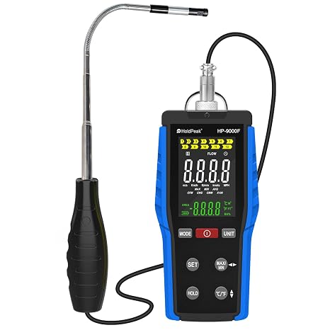 Professional Hot Wire Anemometer with Telescopic Sensor, High Precision Wind Speed Gauge, Air Flow, Temperature Meter for HVAC, Environmental Monitoring, Duct Testing, and Industrial