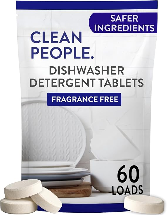 Clean People 100% Plastic-Free Dishwasher Detergent Tablets, 60ct, Fragrance Free