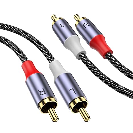 MOSWAG 2RCA Male to 2RCA Male Cable Red White RCA Audio Cable 3FT | Short RCA Cable Nylon Braided 24K Gold Plated for Car Audio Home Theater Subwoofer Speakers HDTV Amplifier Receiver