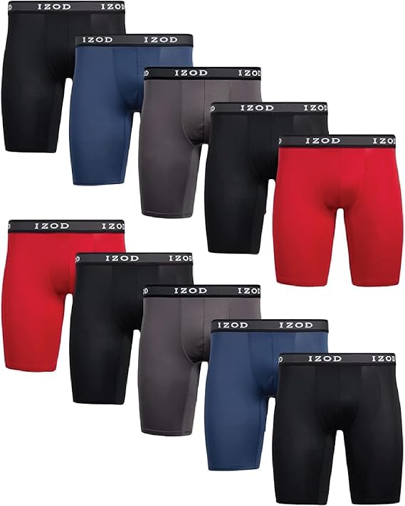 IZOD Mens Boxer Briefs - 5 Pack/10 Pack Performance Stretch Long Leg Mens Underwear Boxers with Contour Pouch, 9" Inseam