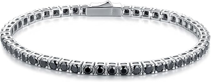 Moissanite Tennis Bracelets for Men Women 3MM D Color VVS1 Black Men Diamond Bracelet 18K White Gold Plated 925 Sterling Silver Tennis Bracelet for Men 19-21CM