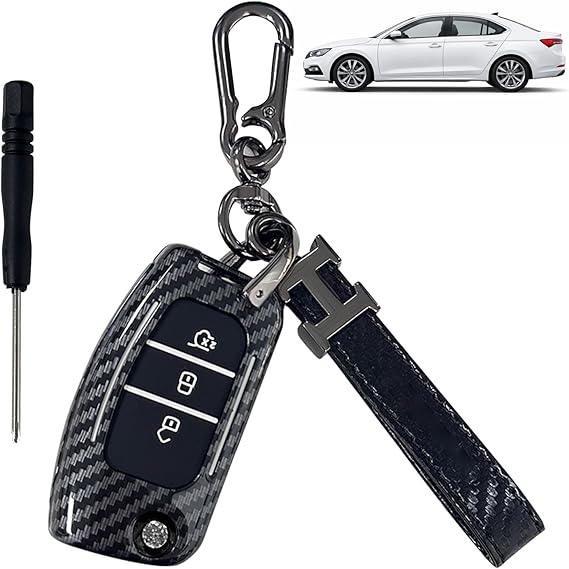 Key Case for Ford Fiesta with Keychain, Key Cover for Ford Fiesta, Drop and Wear Resistant, Stylish and Durable, 3 Buttons Car Keys Case Shell Compatible with Ford Fiestas/Focus/Galaxy/Mondeo/Kuga