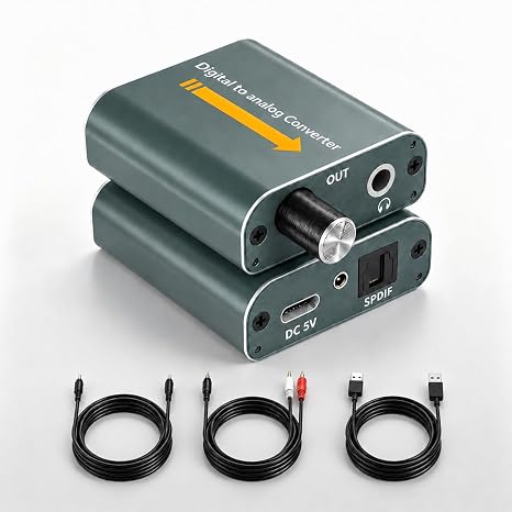 192kHz Digital to Analog Audio Converter for PS3 PS4 HDTV Blue Ray DVD Sky | DAC Audio Converter with 7ft/2.1m Optical Audio to 3.5mm RCA AUX Cable,Optical to RCA Adapter with Dual 3.5 mm Jacks