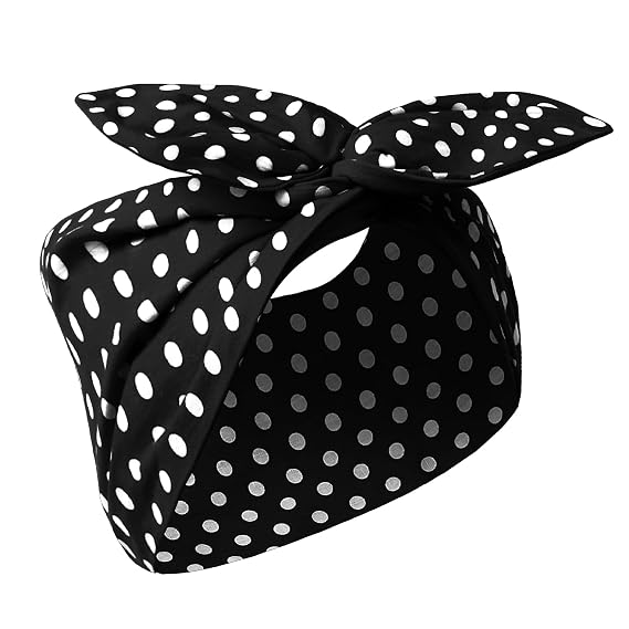 Huachi Black and White Polka Dot Bandana Headband Vintage Wire Hairband with Bow Wide Headbands Retro 50s Hair Accessories for Women
