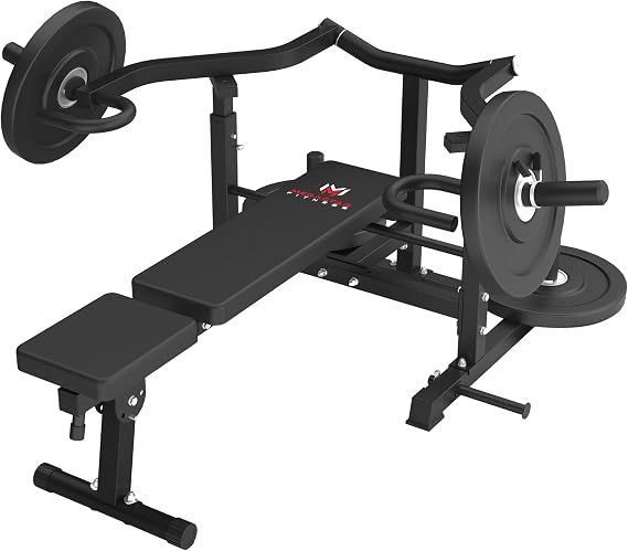 Chest Press Machine Converging Motion for Home Gym, Adjustable Flat/Incline Bench with Dual Band Pegs, Versatile for Chest & AB Workouts