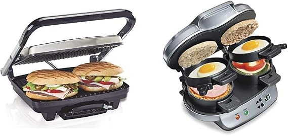 Hamilton Beach Panini Press, Sandwich Maker & Electric Indoor Grill (25410) and Hamilton Beach Dual Breakfast Sandwich Maker (25490A)