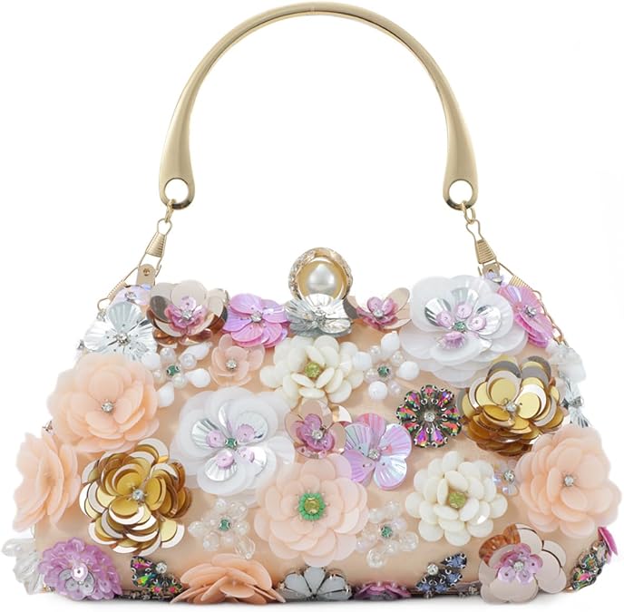 Fecialy Flower Clutch Purse Women 3D Floral Evening Handbags Chain Strap Shoulder Bag for Formal Party Bride Wedding