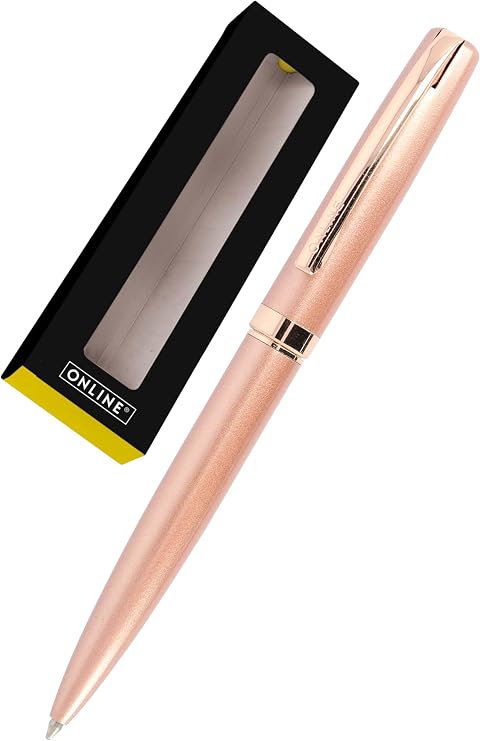 Online Eleganza Ballpen I Rosegold I Replaceable Large Refill I Metal Biro I Ink Colour Black I Retractable I Ballpoint Pen In Gift Box, 34568