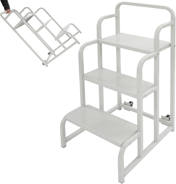 3 Step Stairs with Wheels, Supermarket Step Ladder, Industrial & Warehouse 3-Step Rolling Stair, Easy to Move Rolling Steps with Wheels, 770LBs Capacity