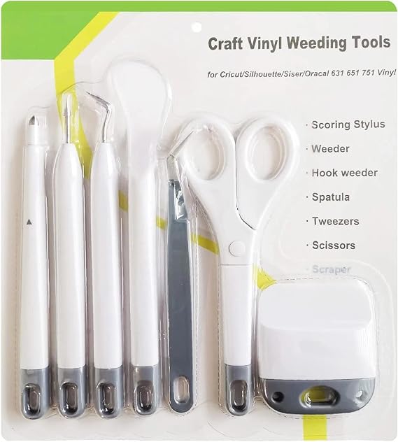 Beasert Weeding Tools for Vinyl,Scissor,Tweezers,Weeders,Scraper,New Spatula,Scoring Stylus,Basic Weed Removal Tool Kit for Cricut/Silhouette/Siser HTV/Oracal Vinyl,7 pcs Gray