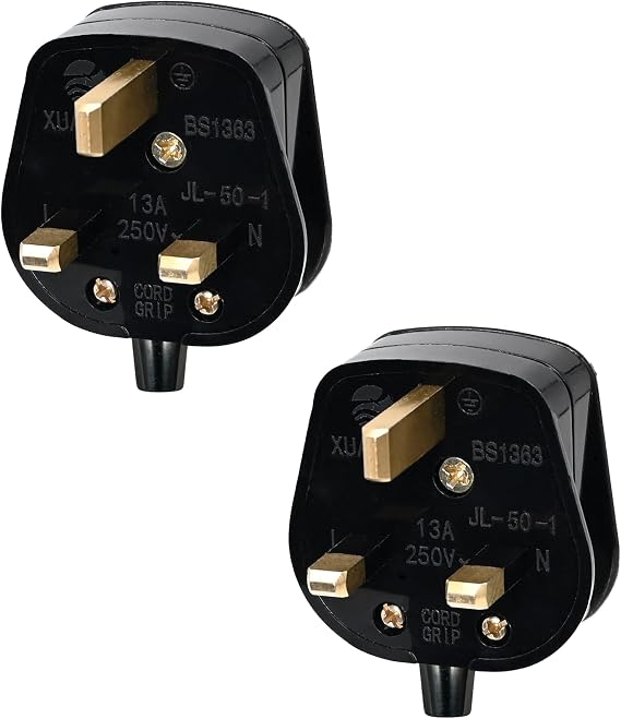 Double Dragon 13 Amp UK 3-Pin Plug | Heavy-Duty Rewireable Electrical Plug | Durable & Safe PC Flame Retardant Material | BS1363 & BSI Certified | Cord Grip for Secure Wiring (Pack of 2, Black)