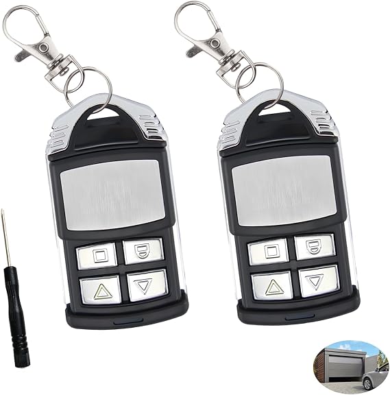 2 PCS Remote Control Key Fob, 433 Mhz Universal Garage Door Remote Fob with 4 Buttons Universal Cloning Wireless z Plastic Wireless Handsets for Roller Shutters for Car Garage Door Gate Skylight