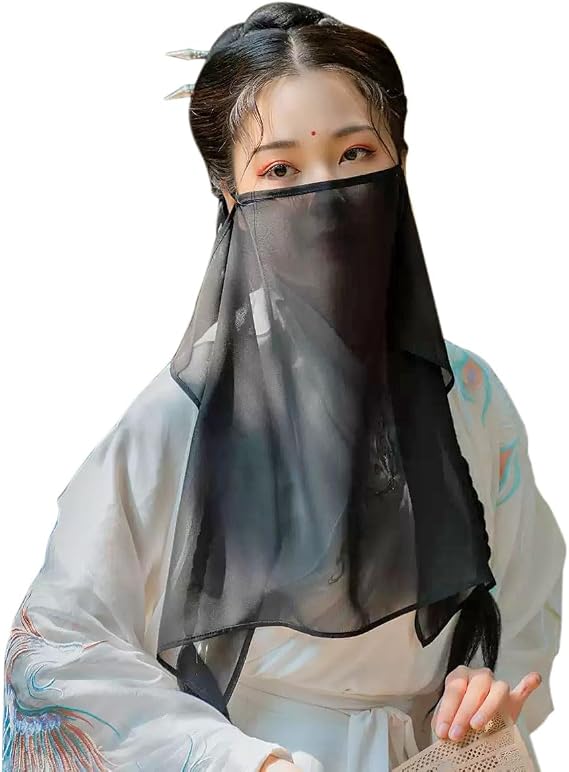 Chinese Hanfu Face Veil Sheer Chiffon Face Scarf Mask Women's Hanfu Costume Accessories