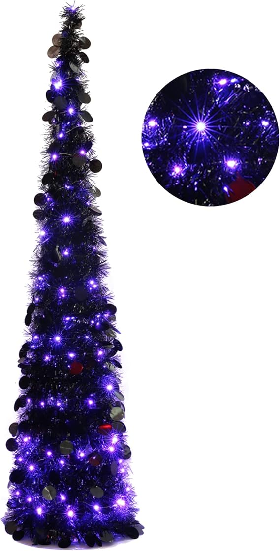 Orgrimmar 5FT Halloween Pop Up Artificial Tree with 100 Lights Decor Black | for Halloween and Holiday Home Decor