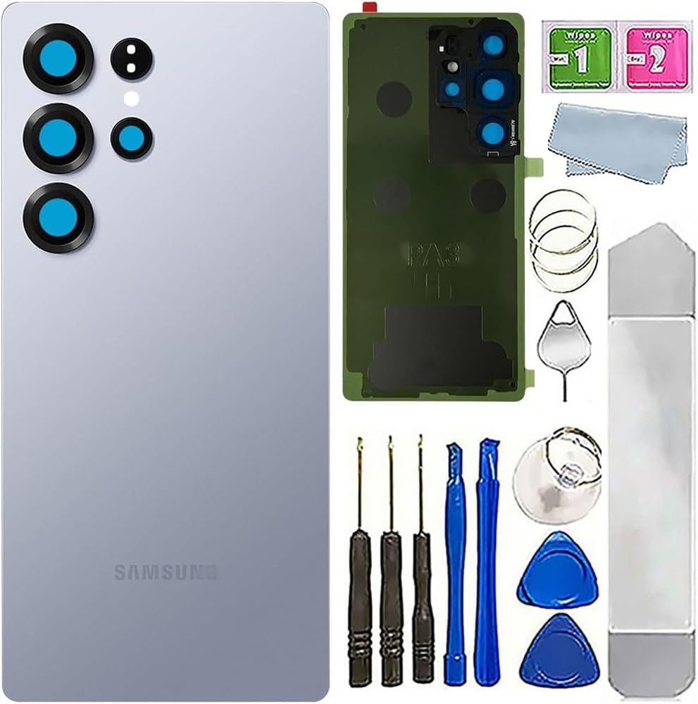 Rear Back Glass Replacement Compatible with Samsung Galaxy S25 Ultra 6.9-inches,Back Cover Waterproof Housing Door with Camera Glass Lens and Tape Parts with Reparing Toolkit (Silverblue)