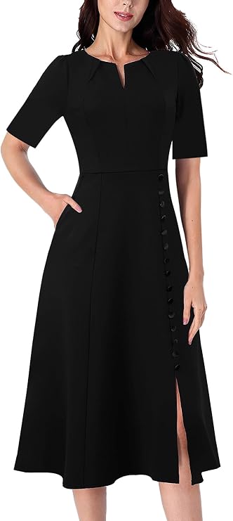 VFSHOW Womens Work Office Business Church Cocktail Pocket A Line Midi Dress