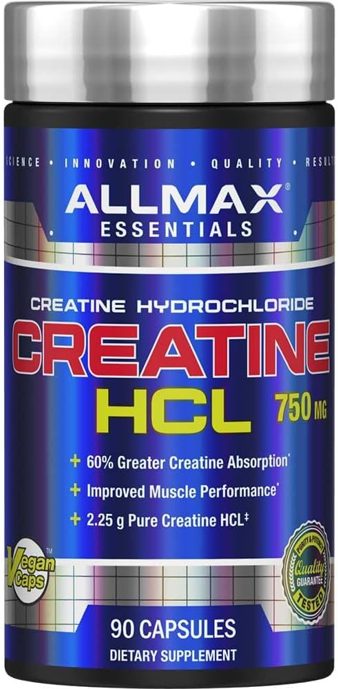 ALLMAX Creatine HCL Capsules, 750 mg, 90 Count | Supports Strength & Power, Enhances Exercise Performance, 750mg Creatine HCL, Highly Absorbable, No Loading Phase