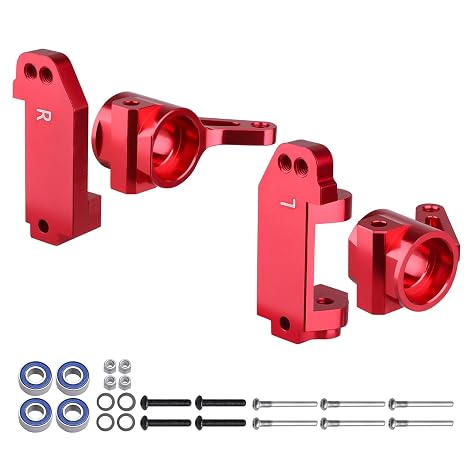 Aluminum Front Steering Blocks & Caster Blocks Kit with Ball Bearings Upgrades Parts for 1/10 Traxxas Slash 2WD Stampede Rustler VXL, Replace 3632 3736 (Red)