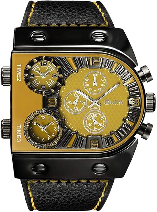 Oulm Men's Fashion Luxury Steampunk Automatic Mechanical Stainless Steel Case Leather Watch