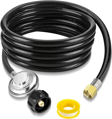 12FT QCC1 Low Pressure Propane Regulator with Hose, Universal Propane replacement Hose with Regulator for LP Gas Grills, Heaters, Fire Pits, 38 Inch Female Flare