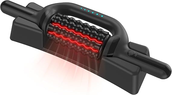 Electric Rolling Massager with Redlight, Handheld Percussive Roller Massger | Hands-Free Base Muscle Recovery and Back Massage Roller, Rechargeable 6-Speed Foot Massage Roller for belly Legs Calf Foot