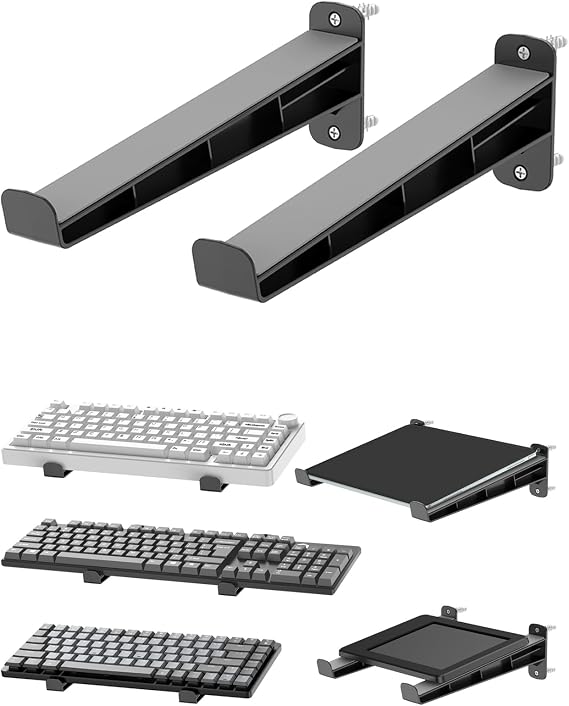 Universal Wall Mount Storage Organizer for Keyboard, (Black) | Display Wall Rack Holder Fit for Kindle, E-book, Tablet Desktop Space-saving Solution, Anti-slip protective pad