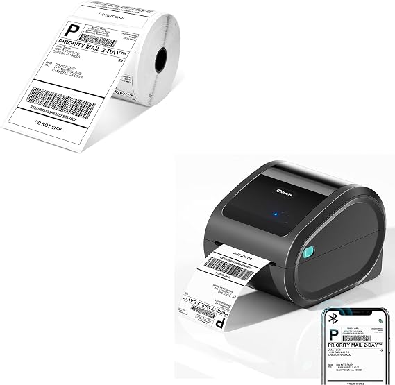 D520BT D520 Bluetooth Shipping Label Printer&500Pcs Thermal Labels, Wireless Thermal Label Printer for Small Business