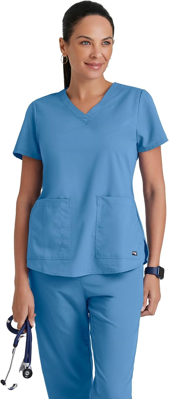 Greys Anatomy Womens Aubrey Top Two Pocket VNeck Scrub Top with Shirring Back