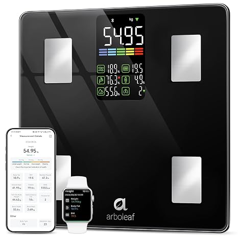 Arboleaf Smart Scale with BMI, Body Fat, Muscle Mass 14 Composition Metrics | Large LED Display, Digital Bathroom Scale for Weight, Accurate Weighing Machine, App Sync, 500lbs, 11.8"